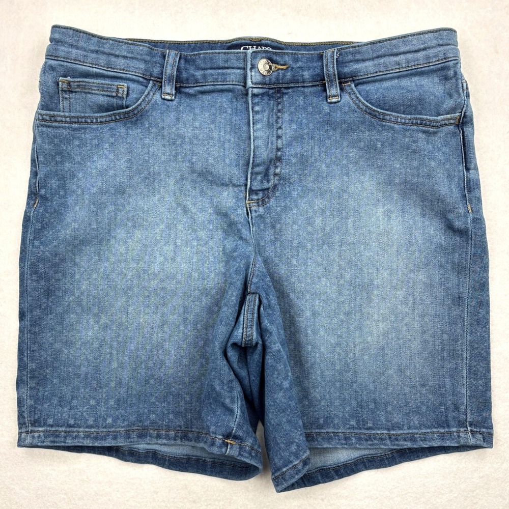 Chaps Denim Womens 10 Stretch Medium Wash Bermuda Jean Shorts Mid Rise 5 Pocket